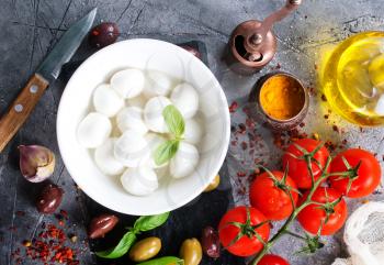 fresh ingredients for caprese salad on a table