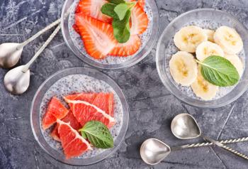 chia pudding with fruit in the glass