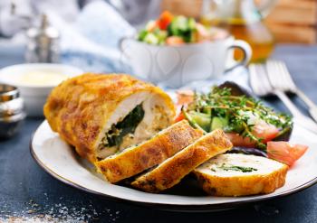 backed chicken roll with spinach and cheese