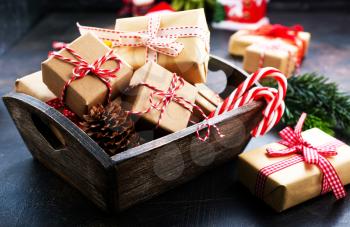 christmas decoration, box for present on a table