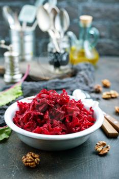 salad with boiled beet and aroma oil, diet food