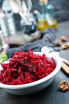 salad with boiled beet and aroma oil, diet food