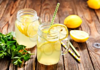 lemonade with fresh mint in glass bank