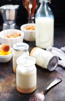 yogurt with granola on a table, stock photo