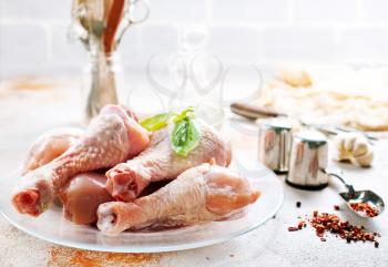 raw chicken legs with spice and salt, chicken legs on plate