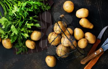 raw potato, potato in metal basket,stock photo