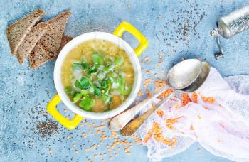 fresh soup with yellow lentil in bowl
