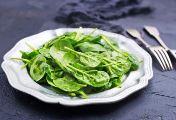 fresh spinach leaves on plate, green spinach,baby spinach, stock photo