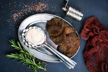 liver pancakes on plate, fried liver pancakes, stock photo