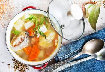 fish soup with vegetables, fish soup in bowl