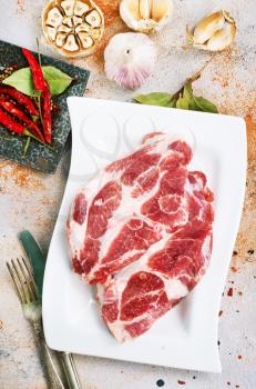 raw meat with salt and aroma spice, stock photo
