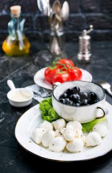 fresh ingredients for greek salad, vegetables and cheese for salad