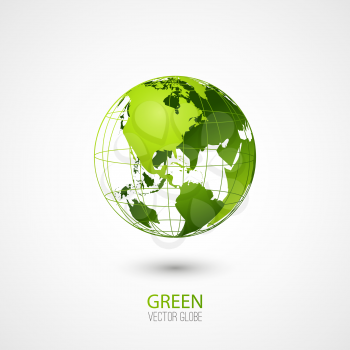 Green transparent globe isolated in white background. Vector icon.
