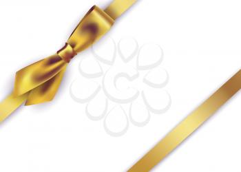 Shiny gold satin ribbon on white background. Vector