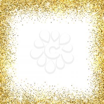 Gold sparkles on white background. Gold glitter background. 