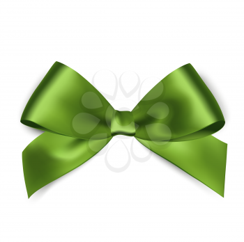 Shiny green satin ribbon on white background. Vector
