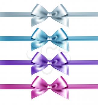 Set of isolated pink, white and blue photorealistic silk bows for your holiday design.