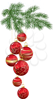 Vector illustration  Pine branch with red Christmas bauble