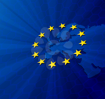 Vector illustration blue Europe map  and flag