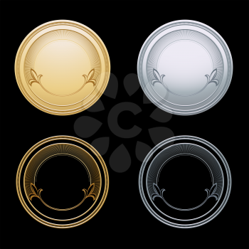 Blank gold and silver token, vector illustration
