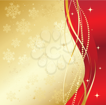 Red and gold abstract background. Christmas background with  snowflakes 