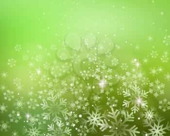 Vector illustration. Abstract Christmas snowflakes background. Green color