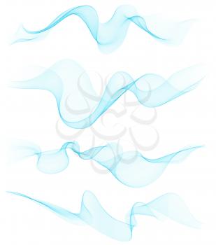 Set of transparent soft lines on white.  Vector blue abstract waves. For cover book, brochure, flyer, poster, magazine, website, app mobile, annual report, cosmetics, perfumes