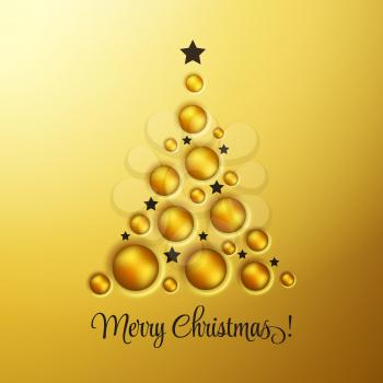 Simple golden Christmas tree with balls and star