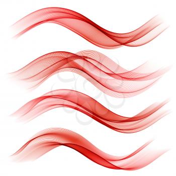 Set of abstract color wave. Color smoke wave. Transparent color wave. Red color. Wavy design