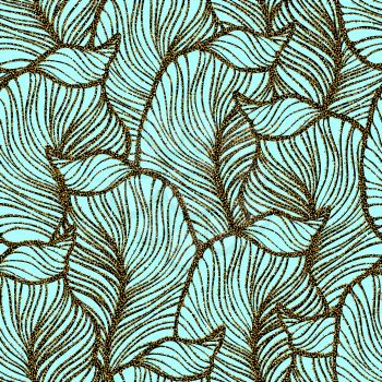 Vector vintage background with seamless leaves pattern and gols glitter sequins EPS 10.