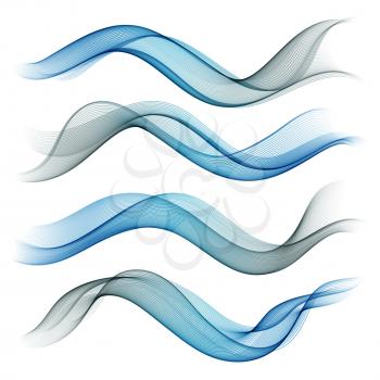Set abstract color smoke wave. Transparent blue wavy smooth Vector lines.