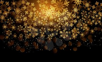 Elegant Christmas Background with Shining Gold Snowflakes. Vector illustration