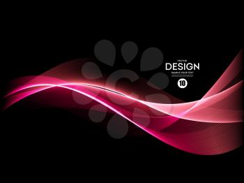 Vector Abstract shiny color pink wave design element on dark background. Science or technology design