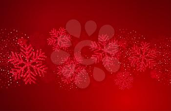 Vector Christmas card with red snowflakes and golden glitter