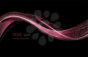 Abstract shiny color rose gold wave design element with glitter effect on dark background. Fashion sequins for voucher, website and advertising design