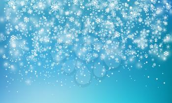 Vector illustration. Abstract Christmas snowflakes storm on blue background.