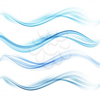Vector Set of blue color abstract wave design element. Abstract background, blue color flow waved lines for brochure, website, flyer design. Transparent smooth wave.