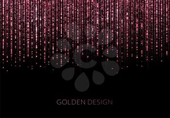 Abstract golden rain. Pink rose gold. Curtain of golden particles on a black background. Holiday banner for award show, presentation, website design. Seamless border for design