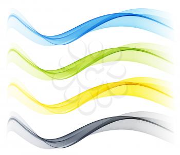 Vector Set of blue, yellow, black and green color abstract wave design element. Abstract background, blue color flow waved lines for brochure, website, flyer design. Transparent smooth wave.