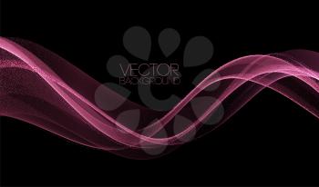 Vector Abstract shiny color rose gold wave design element with glitter effect on dark background.