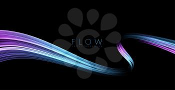 Vector Abstract shiny color blue wave design element on dark background. Science or technology design. Speed flow line