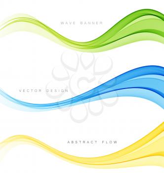 Vector Set of blue, yellow and green color abstract wave design element. Abstract background, blue color flow waved lines for brochure, website, flyer design. Transparent smooth wave.