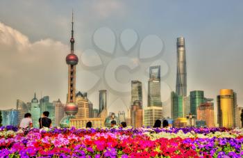 Shanghai skyscrapers as seen from the Bund Riverside - China