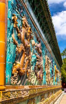 The Nine-Dragon Wall at Beihai park in Beijing, China. The wall was built in 1402 CE
