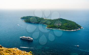 Aerial view of Lokrum Island in the Adriatic Sea near Dubrovnik in Croatia