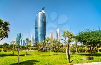 Skyline of Kuwait City at Al Shaheed Park. The Middle East