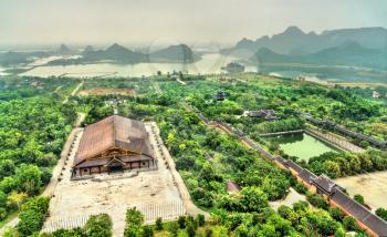 Landscape of the Bai Dinh temple complex at Trang An scenic area in Vietnam