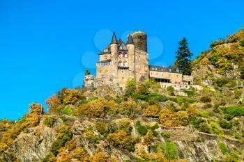 Katz Castle in the Upper Middle Rhine Valley. UNESCO world heritage in Germany