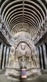 Interior of the Vishvakarma, the Cave no. 10 at the Ellora Complex - Maharashtra, India