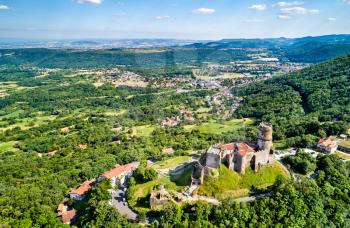 View of the Chateau de Tournoel, a medieval castle in the Puy-de-Dome department of France